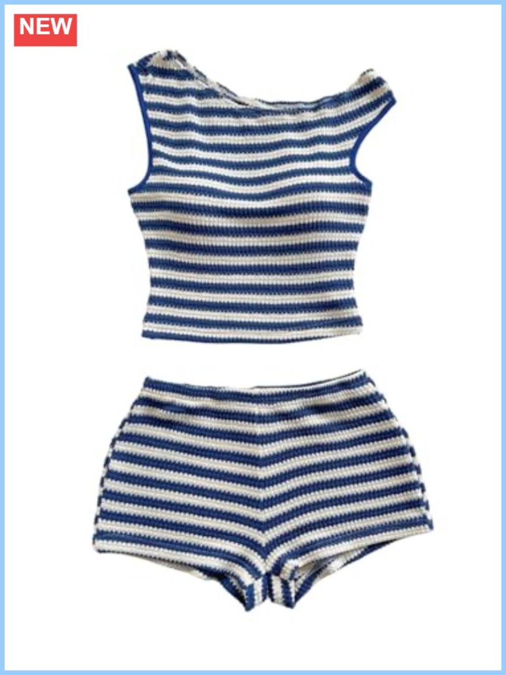 Women's Striped Rib Knit Crop Top and Mini Shorts 2 Piece Set